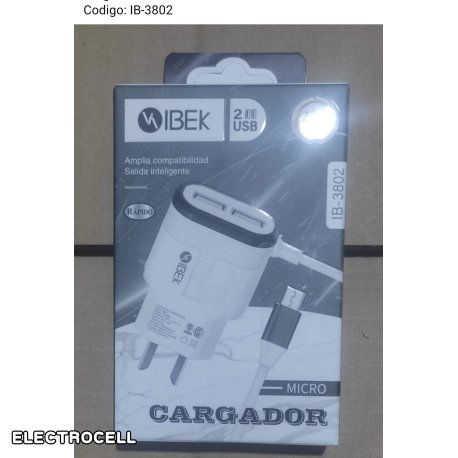 Cargador v8 ibek 2 usb. Ib-3802